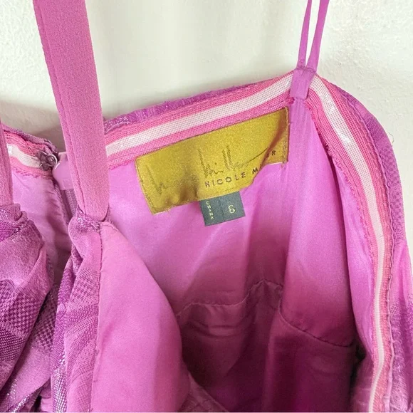 Nicole Miller Purple Metallic Floral Silk Blend Gown - Picture 9 of 10